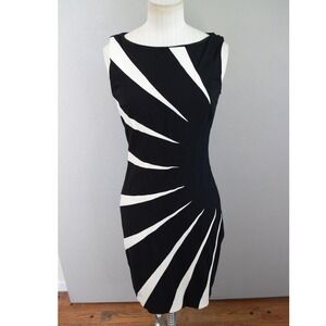 Cache Sheath Dress 2 Black White Colorblock Sunburst Sleeveless Women Chic Y2K